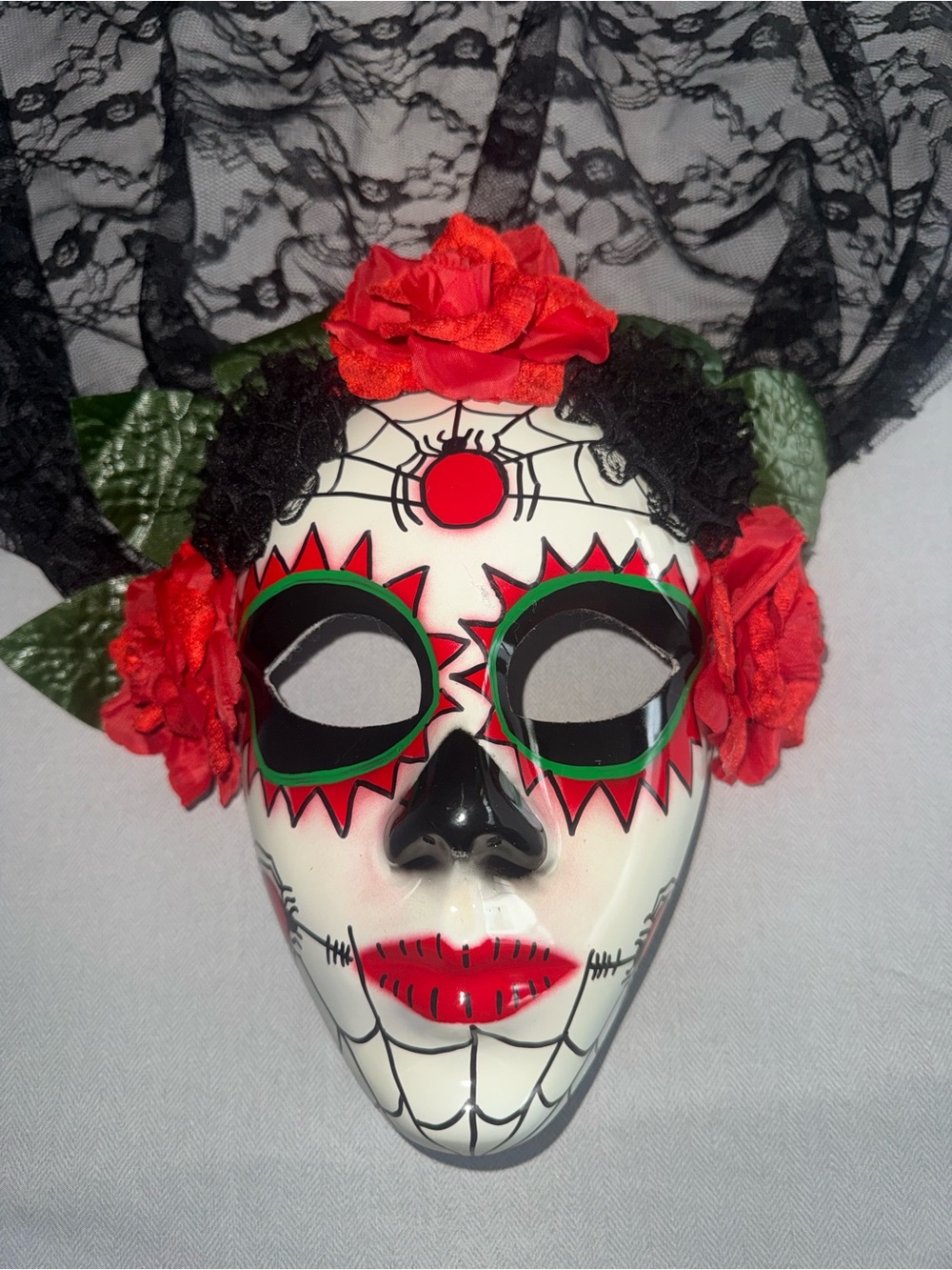 Kids Day of the Dead Floral Mask Costume - Red & Black